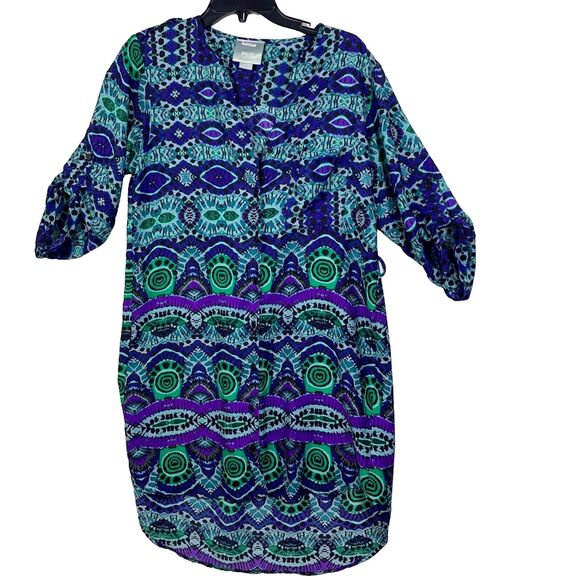 Maeve By Anthropology Ikat Pattern Shirt Dress Women Size Small Roll Tab Sleeve - Picture 1 of 14